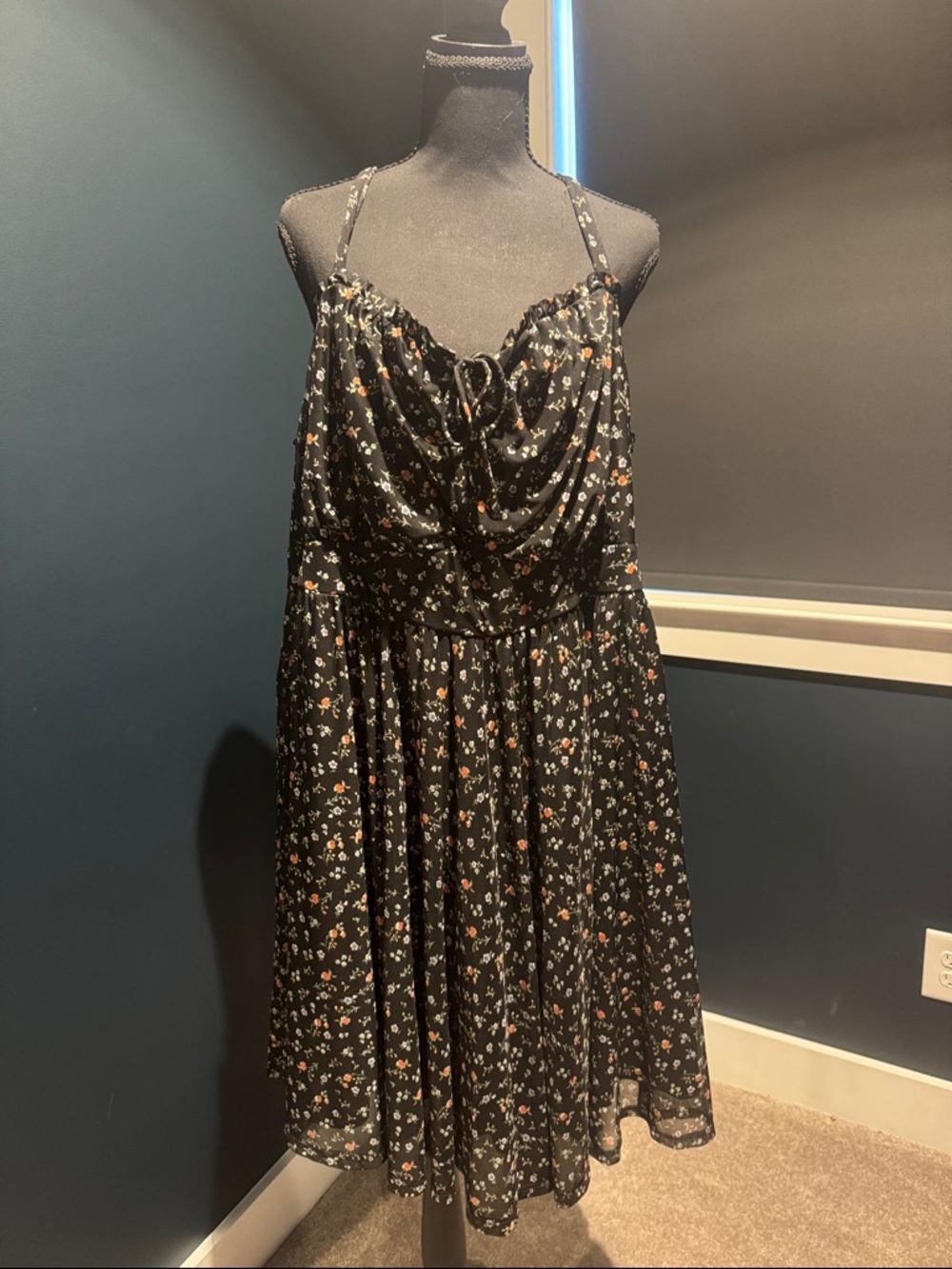torrid Black Floral Midi Dress with Tie-Front